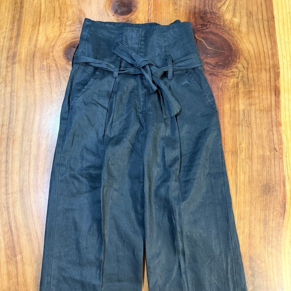 Saga Women's Pants 29 x 29 High Rise Linen Wide leg Bohemian Pleated Tie KK24